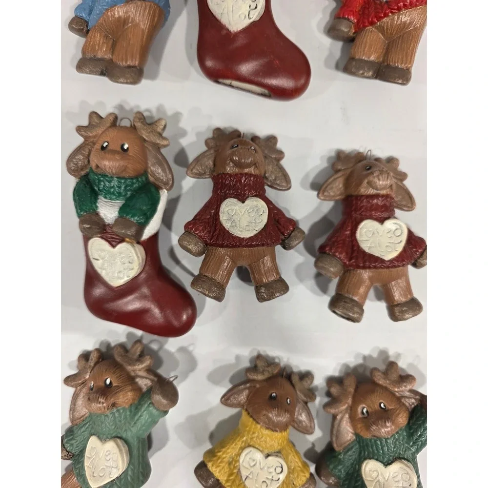 Set of 9 Christmas Moose/Bears Ornaments Sweaters Hearts Stocking Shaped‎ Loved